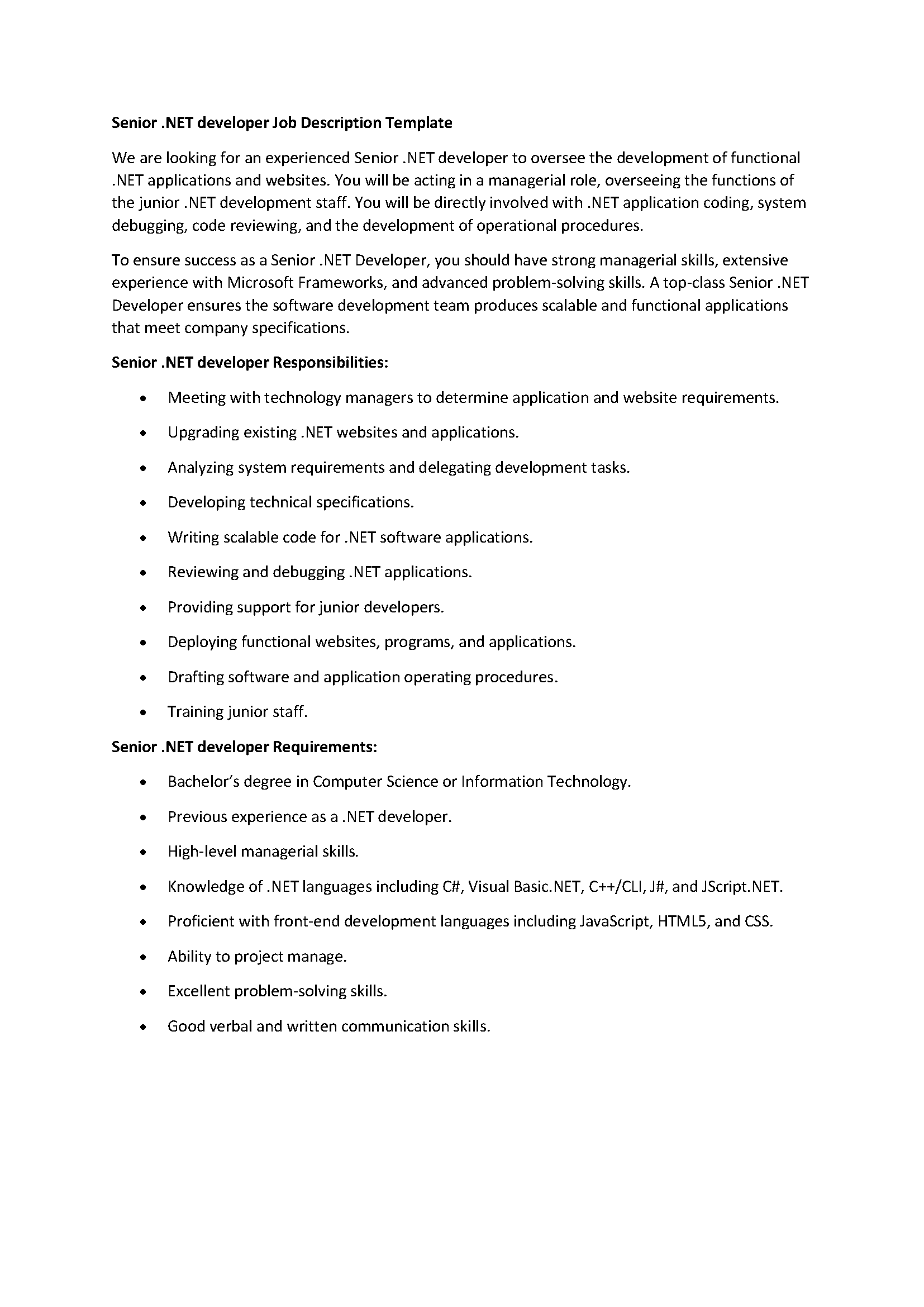Senior NET Developer